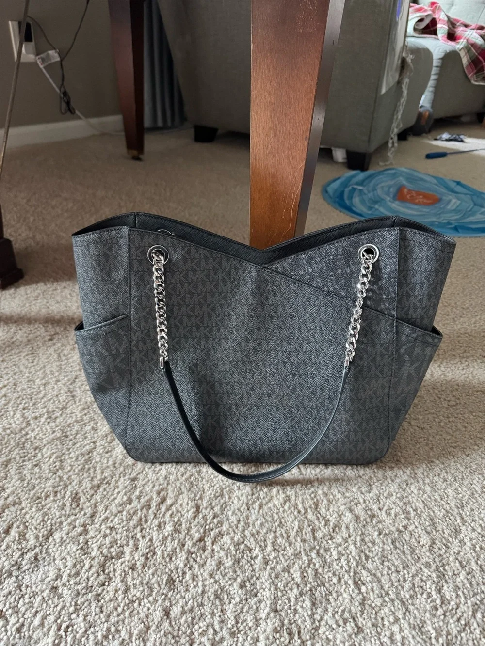 Michael Kors Gray MK Signature Chain-Handle Tote